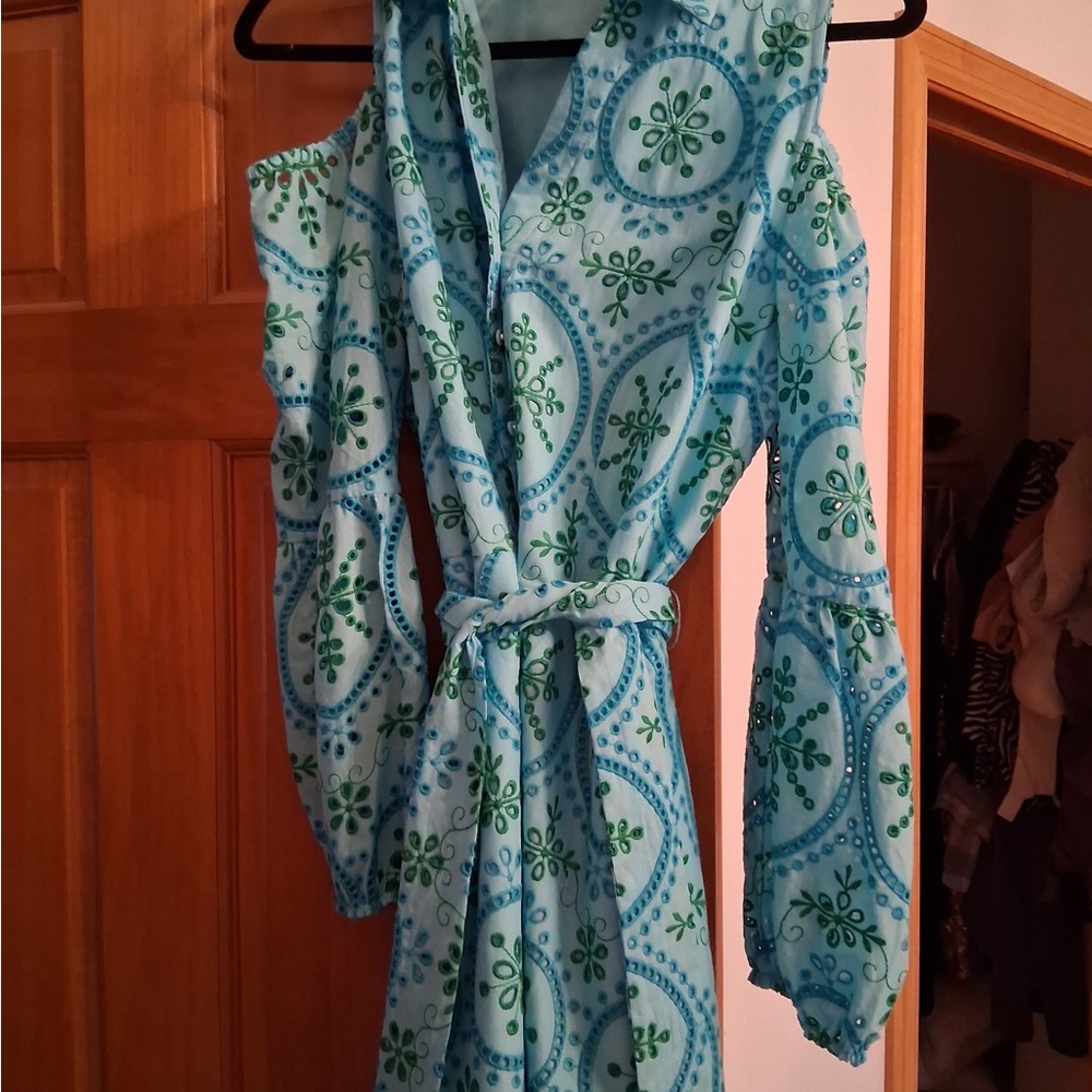 Boston Proper Blue and Green Long Sleeve Dress